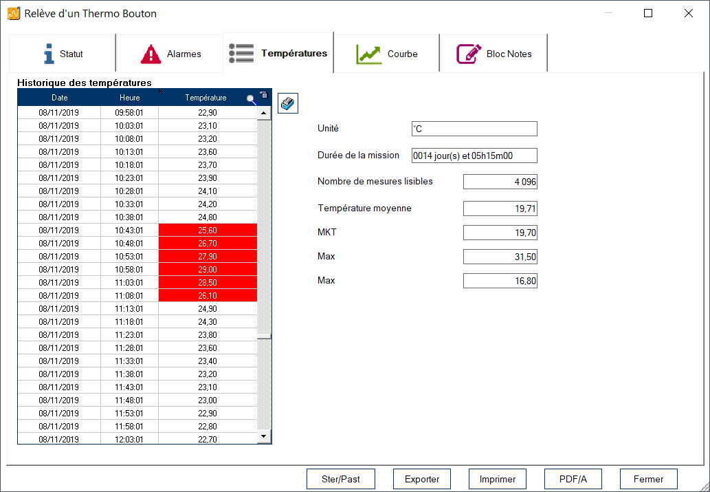 Logiciel Thermotrack PC relève de température thermo bouton