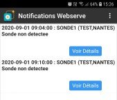 Notificación de alarma de temperatura recibida en un smartphone Android